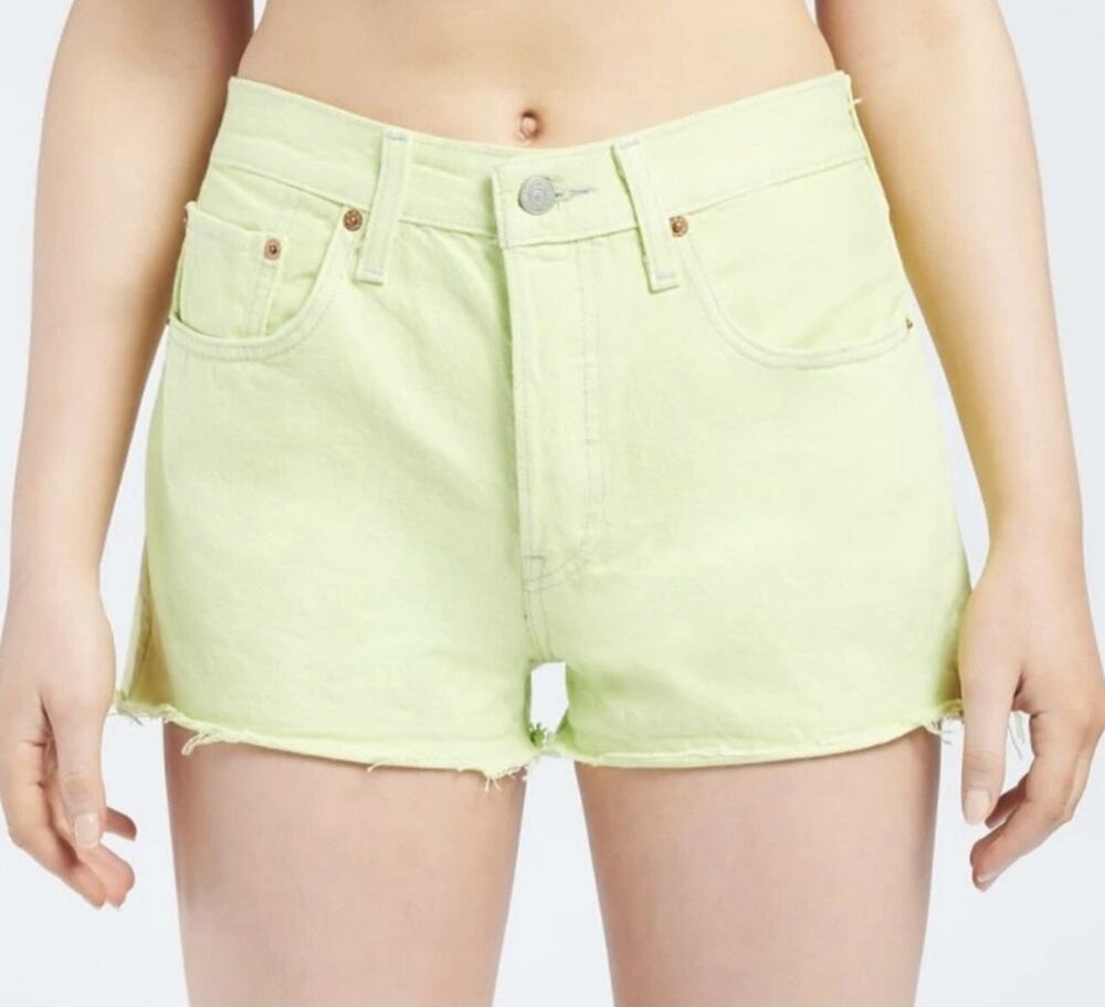 Levi's 501 Neon Green Shorts Cut-Offs Preppy Grunge Raw Hem